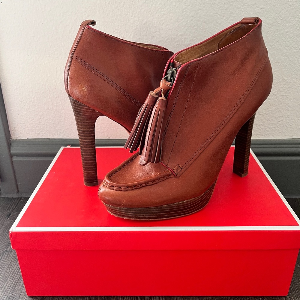Coach Zip Front Tassel Heeled Bootie